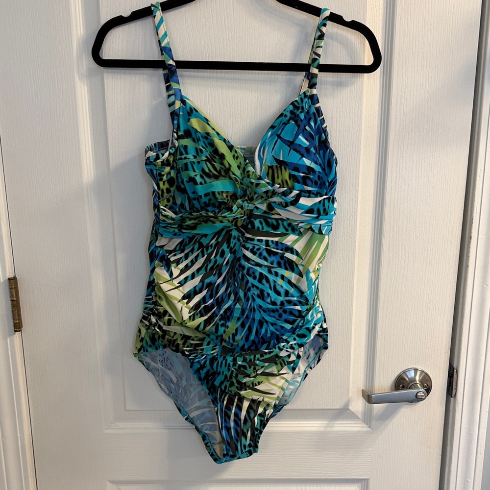 Tropical Leaf Print One Piece Swimsuit